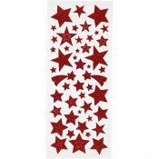 Glitterstickers, röd, stjärnor, 10x24 cm, 2 ark/ 1 förp.