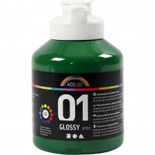 Skolfärg akryl, blank, mörkgrön, blank, 500 ml/ 1 flaska