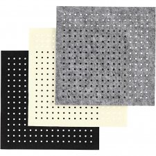 Filt med hål, svart, grå, råvit, stl. 20x20 cm, tjocklek 3 mm, 3x4 ark/ 1 förp.