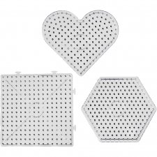 Pärlplattor, klar, hjärtan, hexagon, fyrkanter, stl. 15x15-17,5x17,5 cm, JUMBO, 6 st./ 1 förp.
