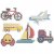 Pärlplattor, bil, flygplan, båt, traktor, buss och cykel, stl. 9x9,5+11x16 cm, 6 st./ 1 förp.