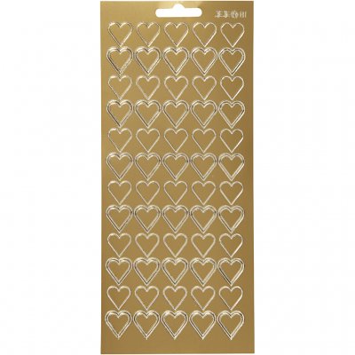 Stickers, guld, hjärtan, 10x23 cm, 1 ark