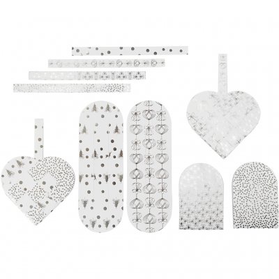 Flätade hjärtan, silver, vit, stl. 12,5x11,5 cm, 120 g, 8 set/ 1 förp.