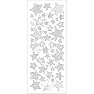 Stickers, silver, stjärnor, 10x24 cm, 1 ark