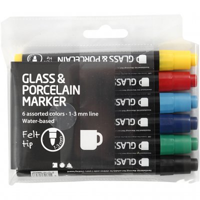 Tuschpennor för Glas och Porslin, spets 1-3 mm, semi opaque, 6 st./ 1 förp.