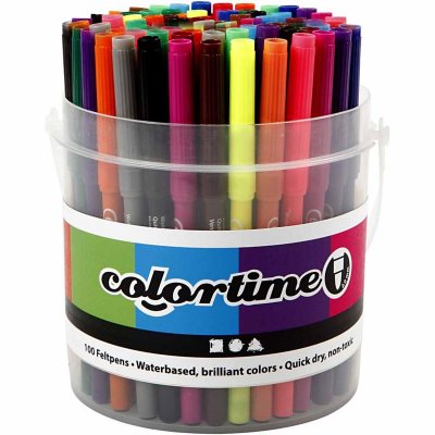 Colortime-pennor, mixade färger, spets 2 mm, 100 st./ 1 hink