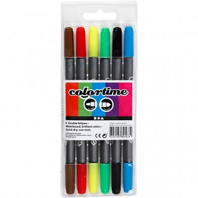 Colortime Dubbeltusch, standardfärger, spets 2,3+3,6 mm, 6 st./ 1 förp.