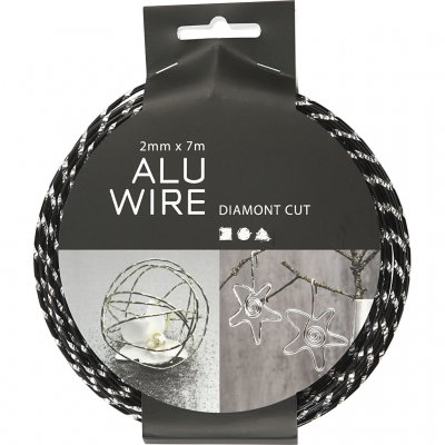 Aluminiumtråd, svart, Diamond-cut, tjocklek 2 mm, 7 m/ 1 rl.