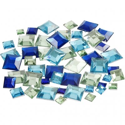 Rhinestones, blå/grön harmoni, Fyrkantiga, stl. 6+9+12 mm, 360 st./ 1 förp.